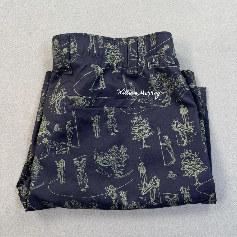 William Murray Golf Shorts Mens 34 Blue Golf Print Straight Fit Stretch